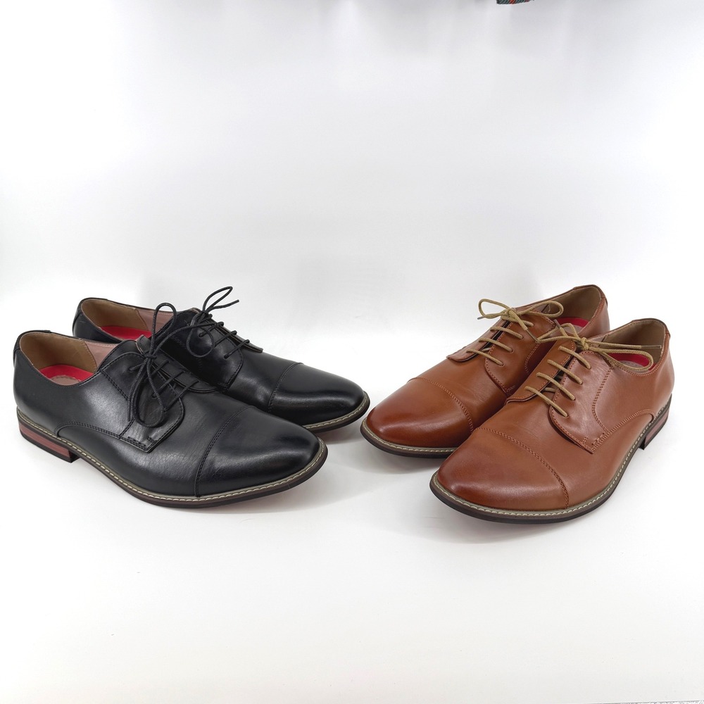 LOT OF 2 Bruno Marc Mens 15 M Prince-6 Cap Toe Oxford Dress Shoes Black Brown